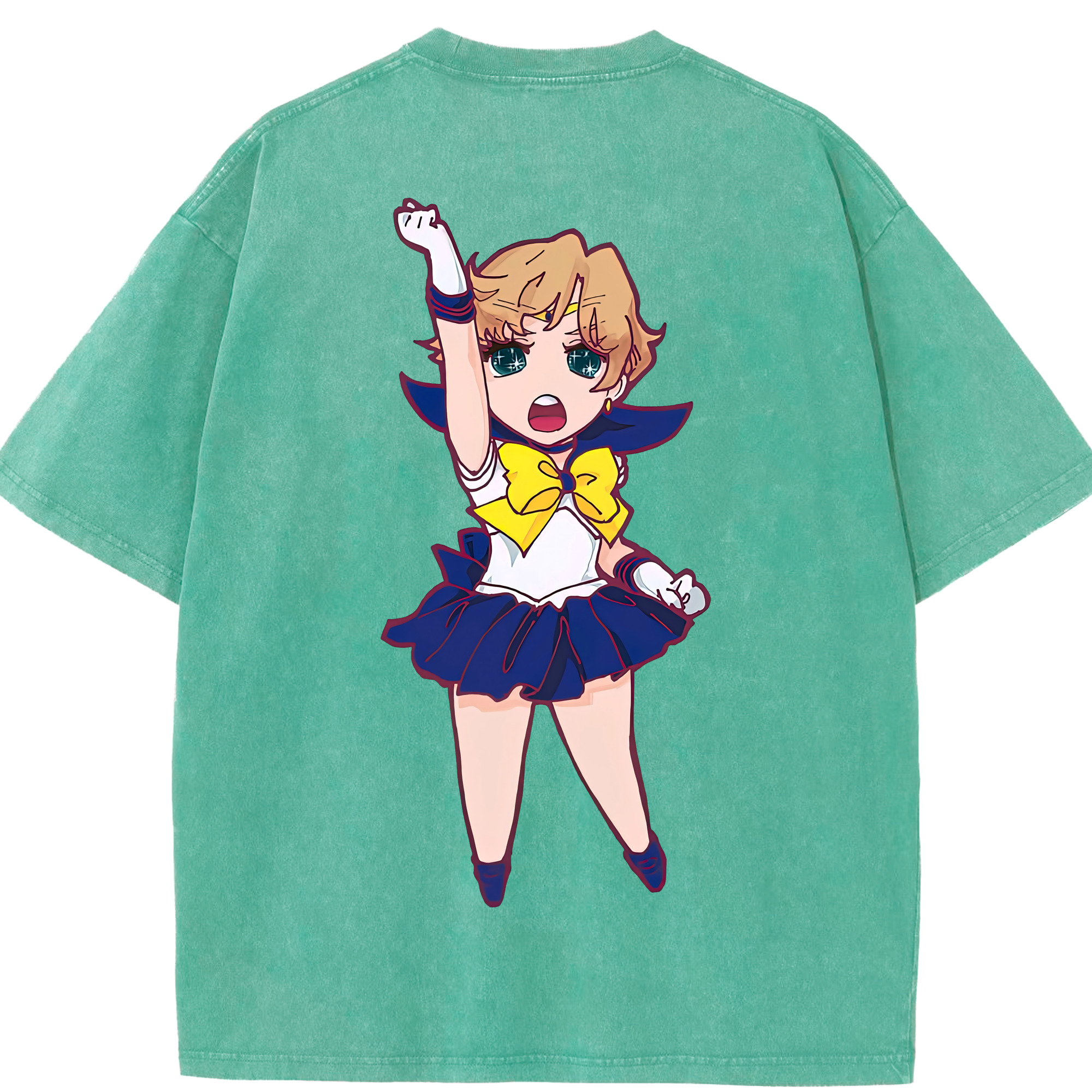 （画像用） 美少女戦士セーラームーン 天王はるか Sailor Moon Tenoh Haruka 綿100% ヴィンテージ風 半袖Tシャツ（背面プリント）